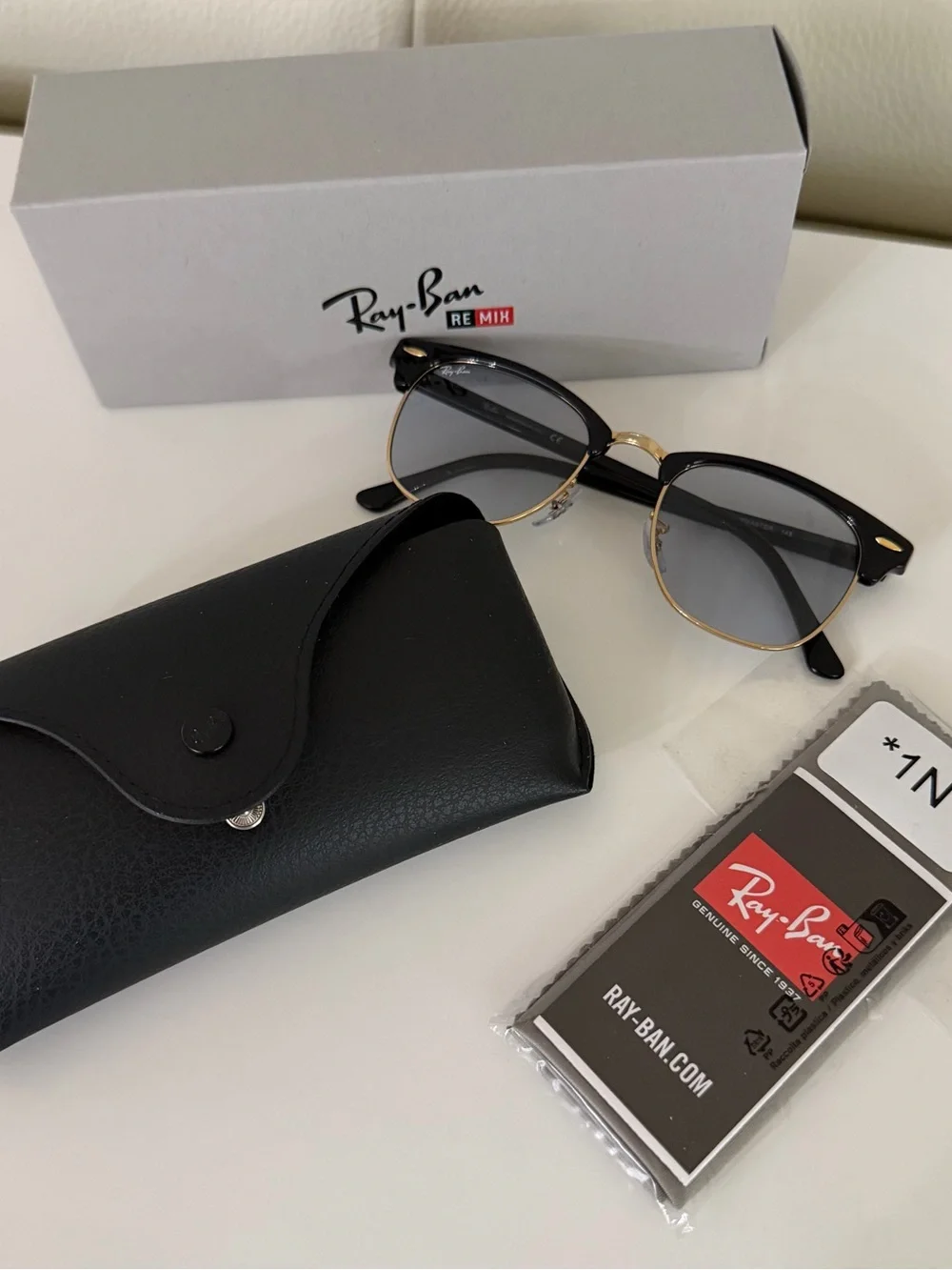 Ray-Ban Clubmaster Sunglasses in Black and Gold with Gray Lenses - Brand New